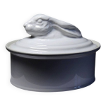 Grosse terrine en faence blanche vintage tte de livre, lapin
