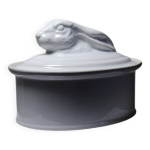 Grosse terrine en faence blanche vintage tte de livre, lapin