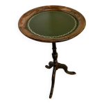 Gu�ridon ancien en bois plateau cuir vert dor� d�but xx si�cle