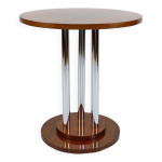 Guéridon art deco moderniste en noyer et chrome, france, circa 1930 Guéridon art deco moderniste en noyer et chrome, france, circa 1930