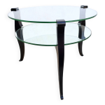 Guéridon bas art déco 1930 / 1940 en bois noir, verre et miroir Guéridon bas art déco 1930 / 1940 en bois noir, verre et miroir