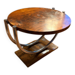 Gu�ridon circulaire art d�co en noyer et chrome circa 1930