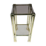 Guridon  double plateau carr en verre fum et structure en laiton dor de la fin des annes 70