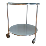 Guridon en inox 1970,  deux plateaux en verres