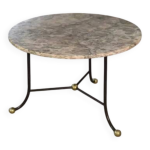 Gu�ridon en marbre et pi�tement en fer forg� avec boules en laiton dans le go�t de jean roy�re 1940 s ...