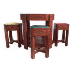 Guéridon octogonal + 3 poufs années 30 colonial Guéridon octogonal + 3 poufs années 30 colonial