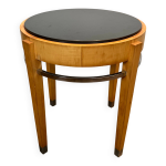 Gu�ridon en plaquage de sycomore, chrome et plateau de marbre