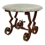 Guéridon rond art déco en marbre et fer forgé, circa 1940 Guéridon rond art déco en marbre et fer forgé, circa 1940