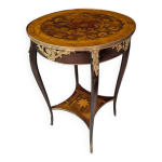 Guridon de style louis xv, marqueterie florale