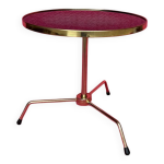 Gueridon / table d appoint / table a cafe tripode metal dore et plateau ve