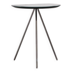 Guéridon tripode design en verre et métal chromé style minimaliste Guéridon tripode design en verre et métal chromé style minimaliste