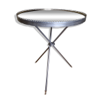 Guridon vintage tripode en mtal et verre, pitement en laiton, annes 50 - 60