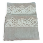 Housses coussin rectangulaire lin beige et dentelle (lot de 2)