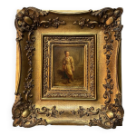 Huile sur panneau de bois, femme au panier, sign lp, jean baptiste le prince ?