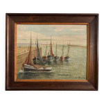Huile sur panneau xxe bateaux de pche par jean bernard saint - nazaire