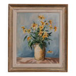 Huile sur toile par c. suire bouquet de fleurs xxe cadre crus