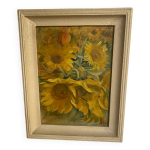 Huile sur toile encadrée ancienne « tournesols» Huile sur toile encadrée ancienne « tournesols»