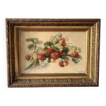 Huile sur toile encadrée d'une nature morte aux fraises, 1911 Huile sur toile encadrée d'une nature morte aux fraises, 1911