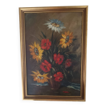 Huile sur toile nature morte aux fleurs signée soriano Huile sur toile nature morte aux fleurs signée soriano