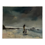 Huile sur toile paysage surr�aliste par serge doceul 1988 complicit�