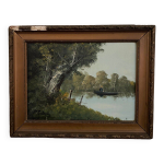 Huile sur toile pierre louis lger vauthier paysage barque