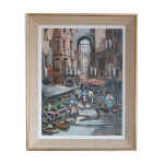 Huile sur toile scène de marché napolitain des années 50 Huile sur toile scène de marché napolitain des années 50