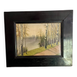 Huile sur toile sous verre, cadre bois