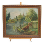 Huile sur toile, vaches au pr, maurice godin