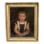 Huile sur toile xixe jeune enfant portant son chat cadre dor