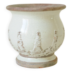 Jardinire cache pot en terre cuite emaille beige