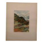 Jean jacques grunenwald (1911 - 1982) - gouache - paysage de montagne