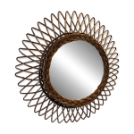 Joli miroir soleil en rotin vintage tressage à boucle Joli miroir soleil en rotin vintage tressage à boucle