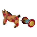 Jouet � tirer ancien, attelage cheval et grelot, jouet musical