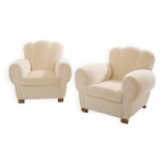 Jules leleu paire de fauteuils clubs velours de mohair blanc 1940 Jules leleu paire de fauteuils clubs velours de mohair blanc 1940