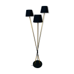 Lampadaire 3 bras annes 50 laiton et laque noire pour maison arlus