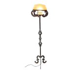 Lampadaire acier martel� et patin� style art deco 160cmx30 verre rose opaque et verre moul�