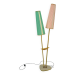 Lampadaire des annes 1950 avec abat - jour rose et vert et pieds dors