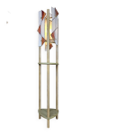 Lampadaire en bois de pin avec vitrail fait main de style japandi