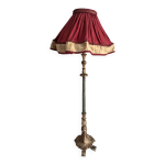 Lampadaire en bois et stuc dor fin xixem art nouveau avec abat jour tissus