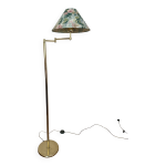 Lampadaire  bras pivotant en laiton avec abat - jour floral