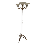 Lampadaire bronze laiton abat jour pte de verre