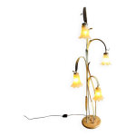Lampadaire floral élégant en tôle d'acier avec pendentifs en verre, milieu du siècle, france 1980 Lampadaire floral élégant en tôle d'acier avec pendentifs en verre, milieu du siècle, france 1980