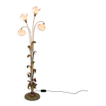 Lampadaire italien avec tiges en mtal, dtails de feuilles et fleurs en verre de murano