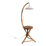 Lampadaire rotin bambou vintage, avec tablette