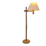 Lampadaire scandinave en pin avec bras réglable et abat - jour en lin, années 1970 Lampadaire scandinave en pin avec bras réglable et abat - jour en lin, années 1970