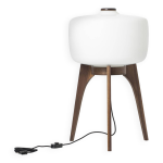 Lampadaire tr�pied en noyer et verre opalin d'uluv / valasske mezirici, ex - tch�coslovaquie, 19