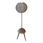 Lampadaire trpied vintage des annes 1960 en laiton et teck scandinave avec abat - jour en rafia