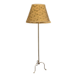 Lampadaire tripode laiton abat - jour dor pompons 1960