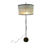 Lampadaire vintage avec abat - jour en parchemin et cuir, annes 60