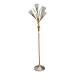 Lampadaire vintage en laiton dor 5 tulipes en verre des annes 50